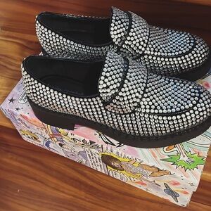 Jeffrey Campbell Silver Rhinestone Loafers